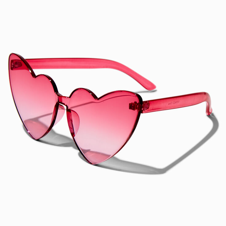 Bright Pink Heart Shaped Rimless Sunglasses,