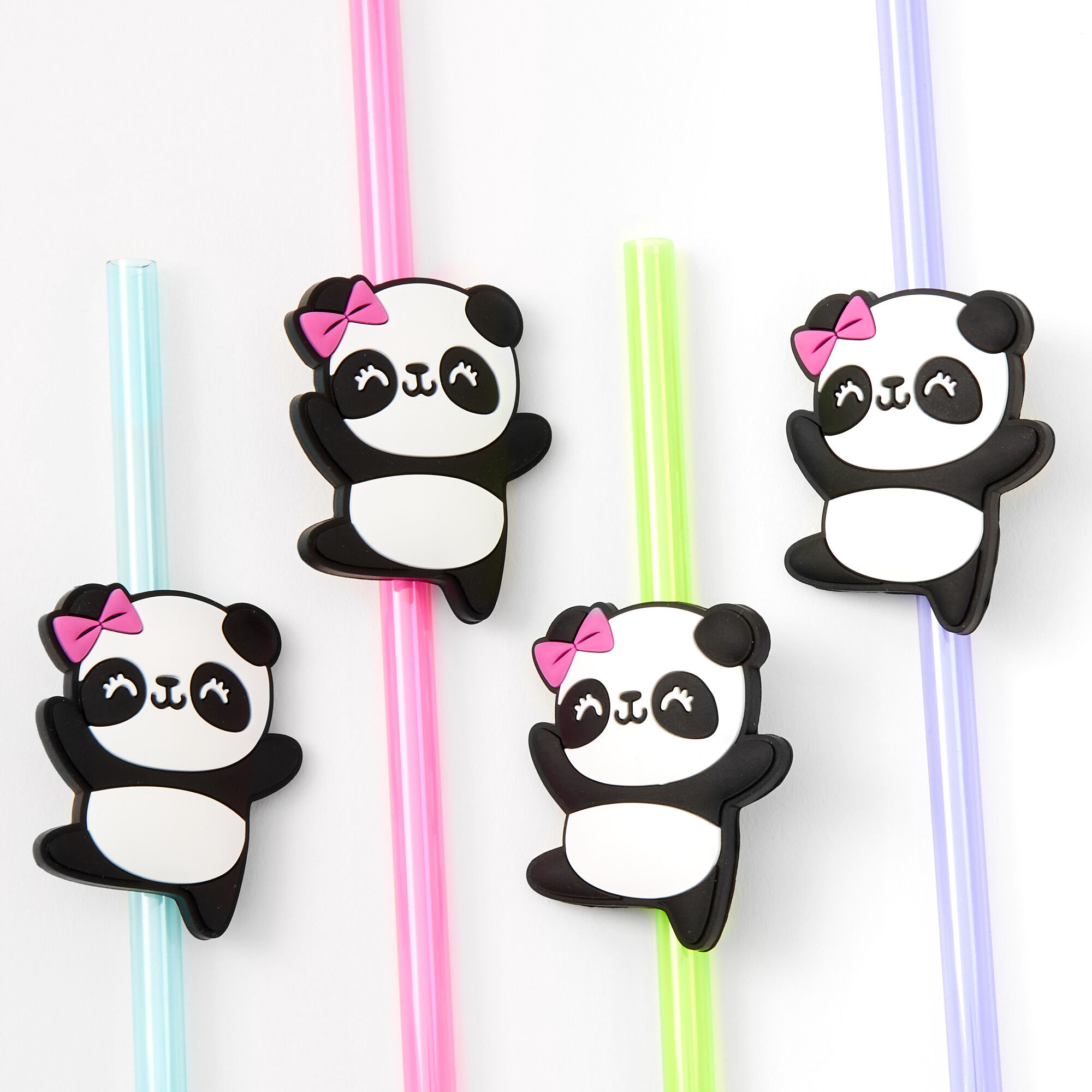 Rainbow Plastic Panda Straws - 4 Pack,