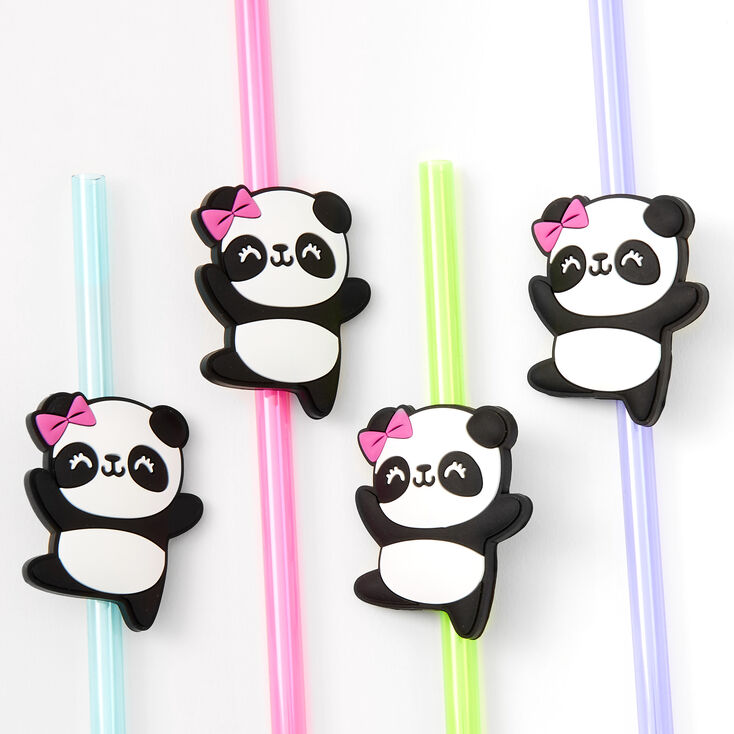 Pailles panda en plastique arc-en-ciel - Lot de 4,