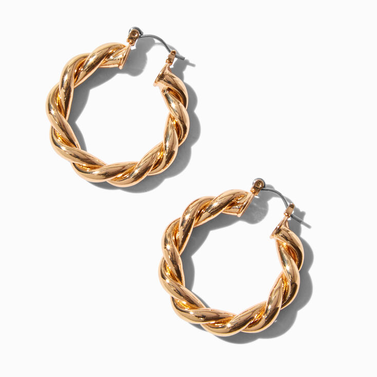 Gold-tone Chunky Twist 30mm Hoop Earrings ,