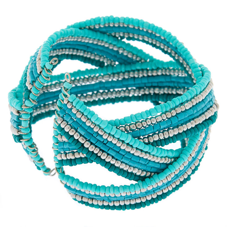 Woven Bead Cuff Bracelet - Turquoise,