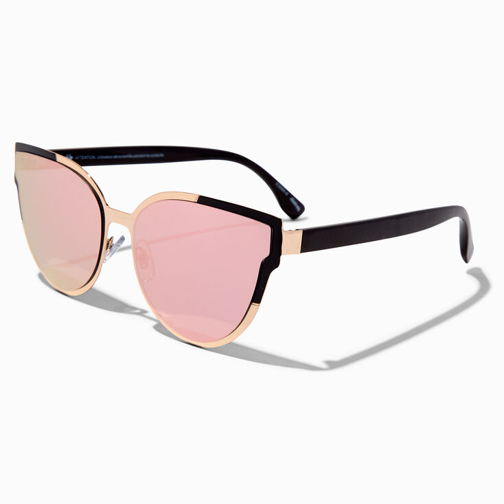 Rose Gold &amp; Black Frame Pink Lens Sunglasses,