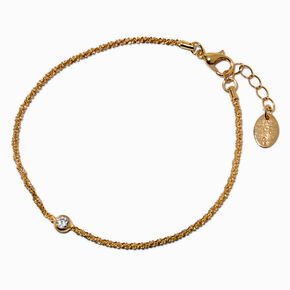 Gold-tone Cubic Zirconia Bezel Laser Cut Chain Bracelet,