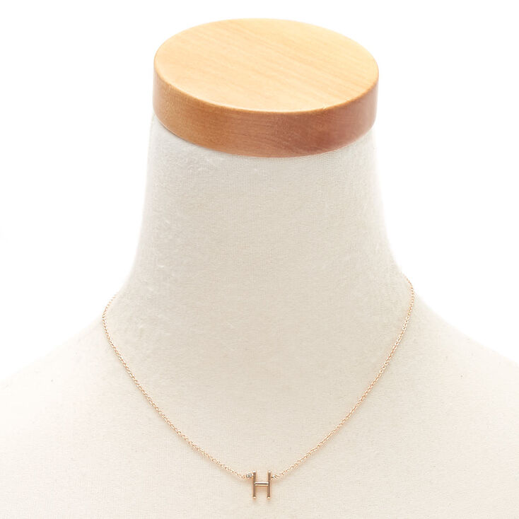 Gold Stone Initial Pendant Necklace - H,