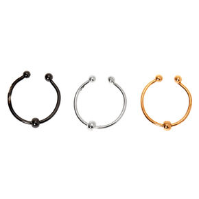 Mixed Metal Beaded Faux Hoop Nose Rings - 3 Pack,