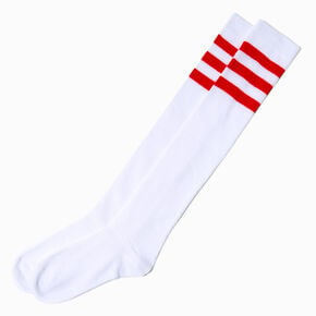 Chaussettes montantes &agrave; rayures rouges,