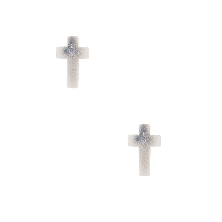 Sterling Silver Mini Cross Stud Earrings,