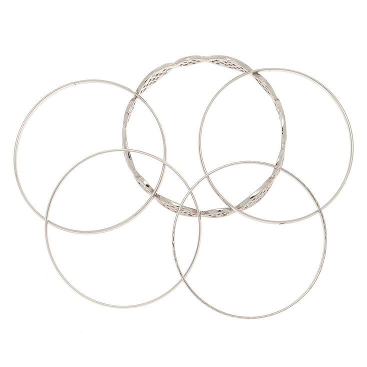 Silver Filigree Bangle Bracelets - 5 Pack,