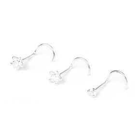 22G Sterling Silver Hearts &amp; Stars Nose Studs - 3 Pack,