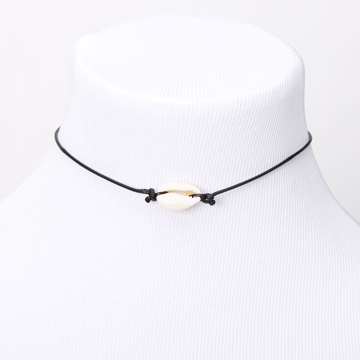 Single Cowrie Shell Choker Necklace - Black,