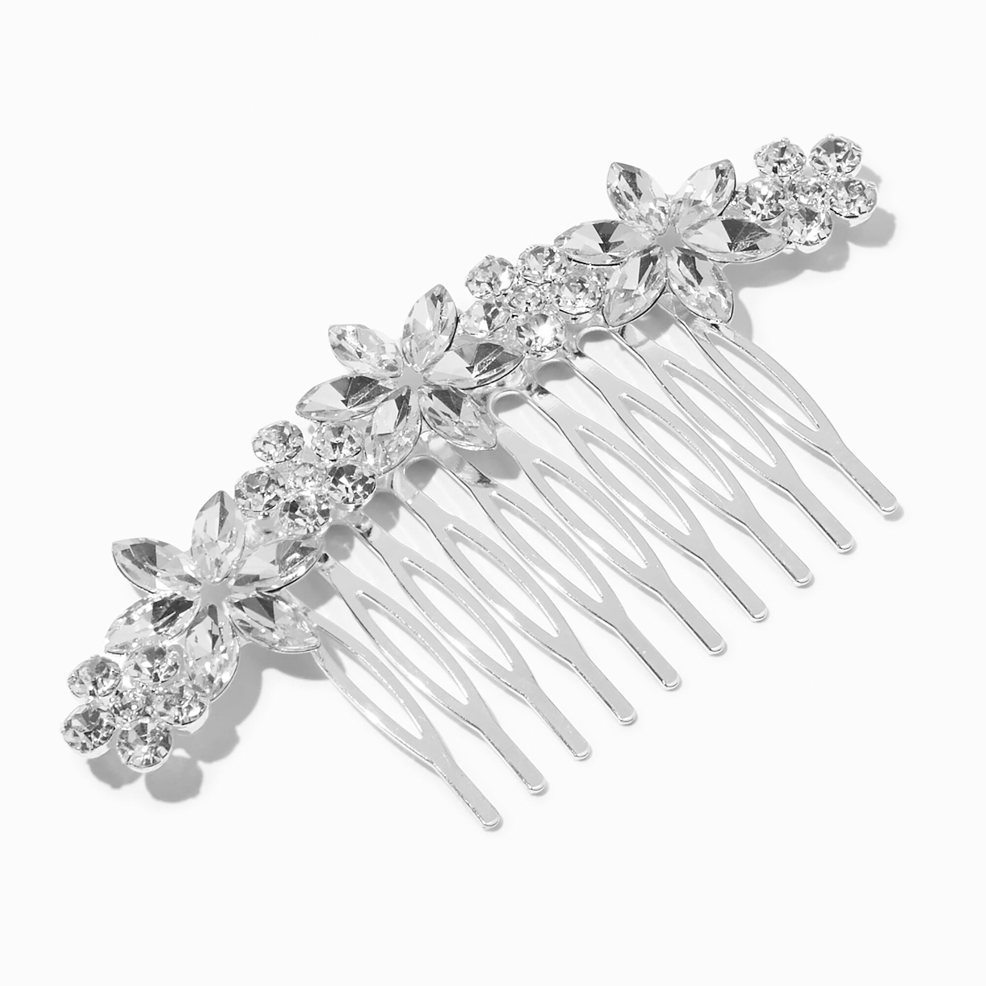 View Claires Tone Crystal Daisies Hair Comb Silver information