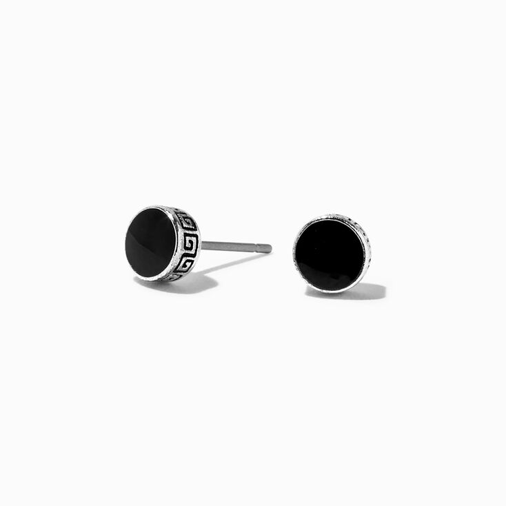 Silver-tone Geometric Print Black Stud Earrings,