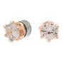 Rose Gold Cubic Zirconia Round Magnetic Stud Earrings - 3MM,