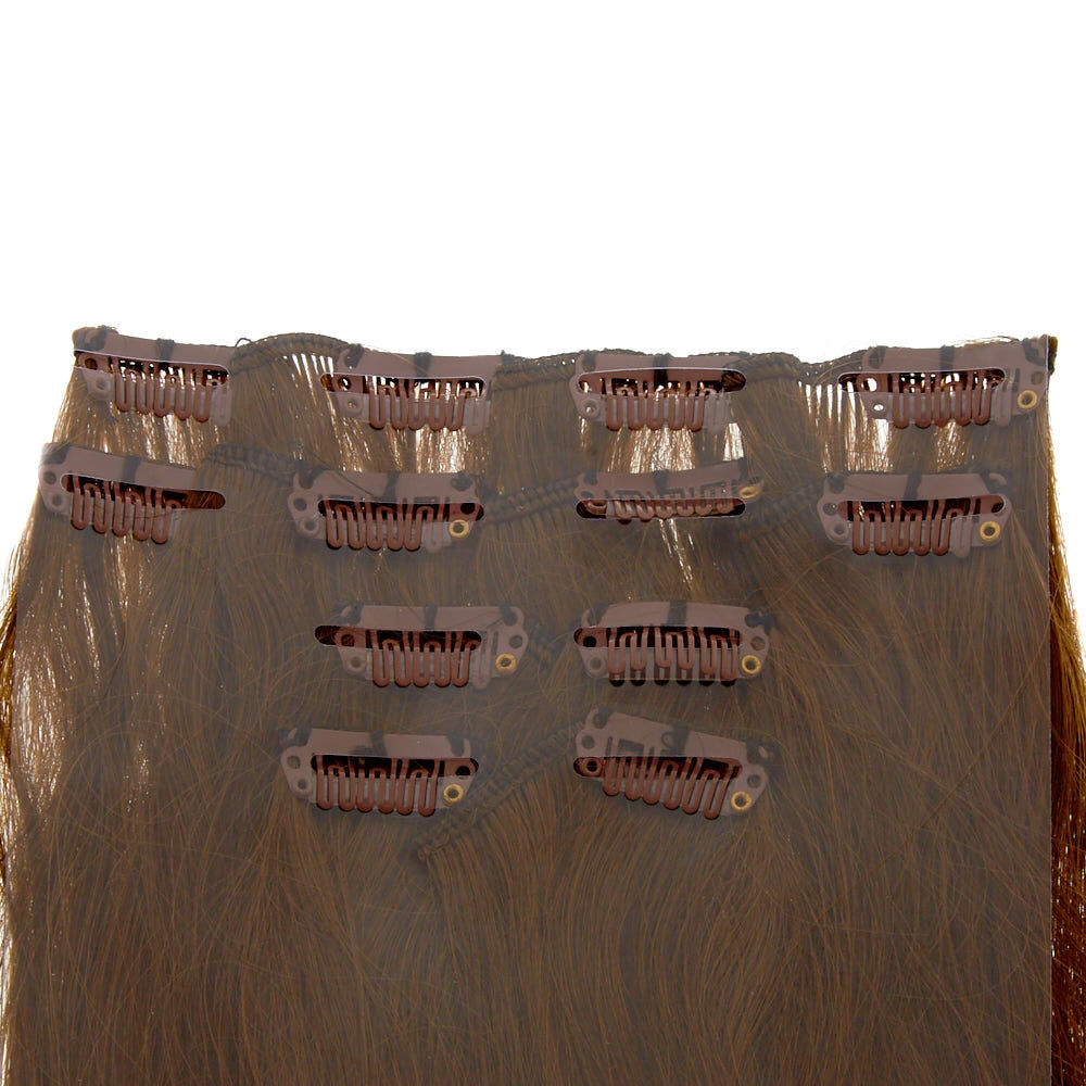 Straight Faux Hair Clip In Extensions - Brown, 4 Pack,