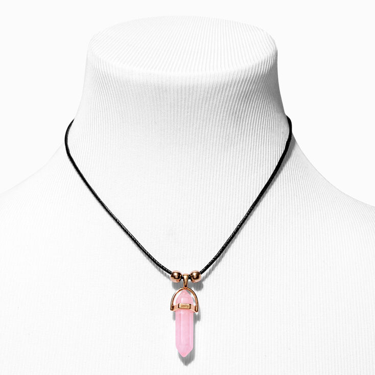 Pink Glow In The Dark Mystical Gem Pendant Black Cord Necklace,