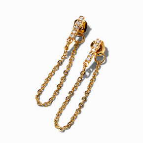 18K Gold Plated Crystal Bar Front &amp; Back Chain Stud Earrings,