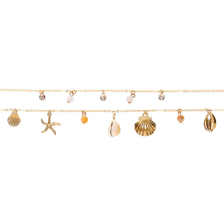 Gold Seashell Multi Strand Necklace,