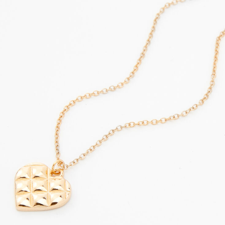 Gold Quilted Heart Pendant Necklace,