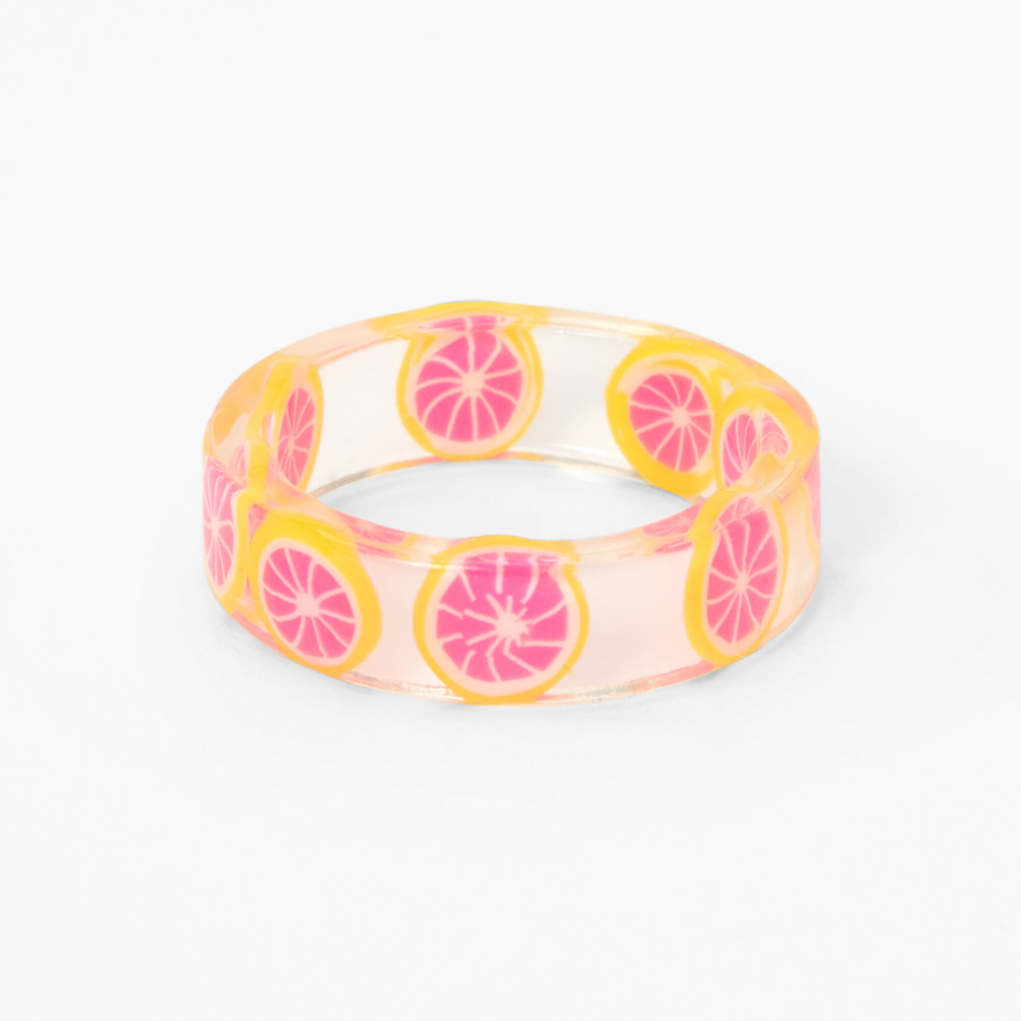 Clear Pink Grapefruit Print Resin Ring