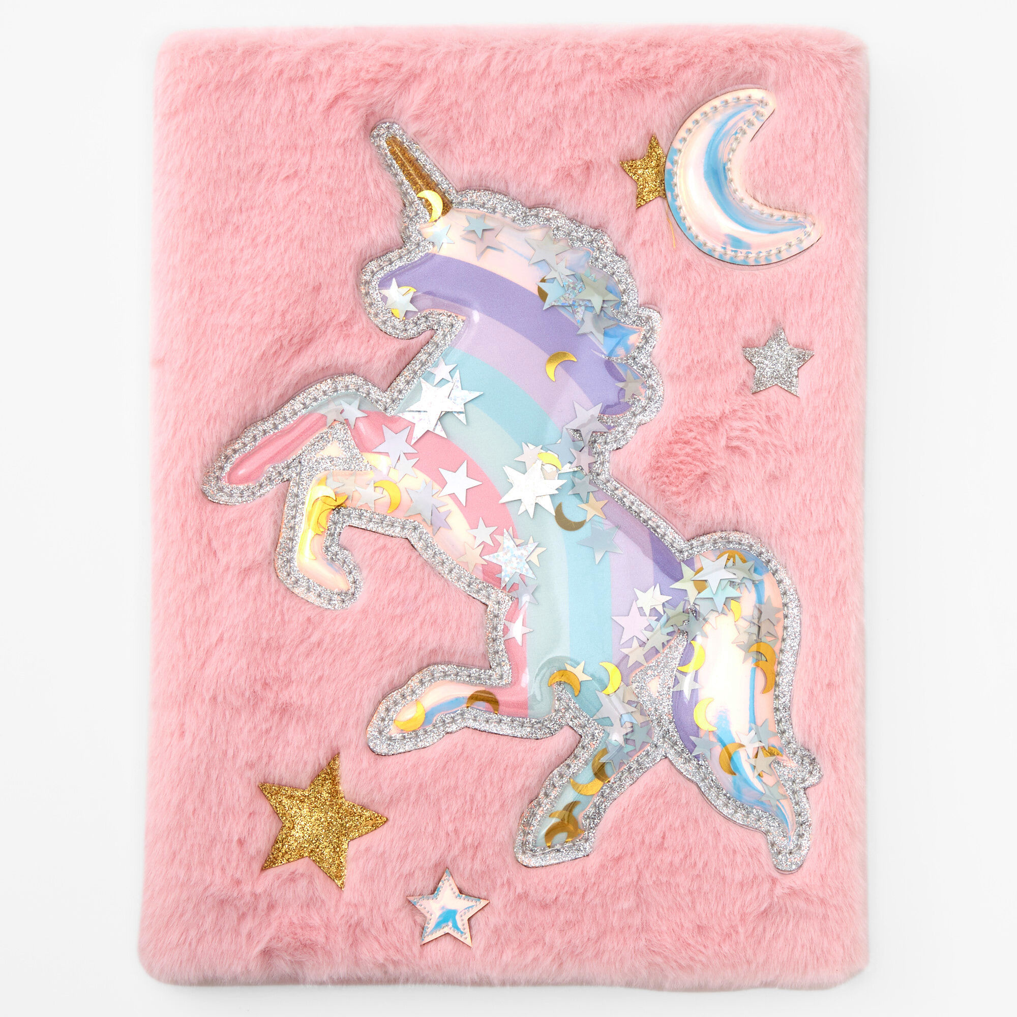 Claire's Carnet de croquis pelucheux à paillettes mobiles motif licorne - Rose