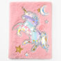 Carnet de croquis pelucheux &agrave; paillettes mobiles motif licorne - Rose,