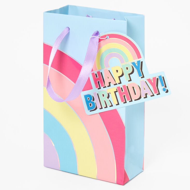 Sac cadeau arc-en-ciel &laquo;&nbsp;Happy Birthday&nbsp;&raquo; de petite taille,