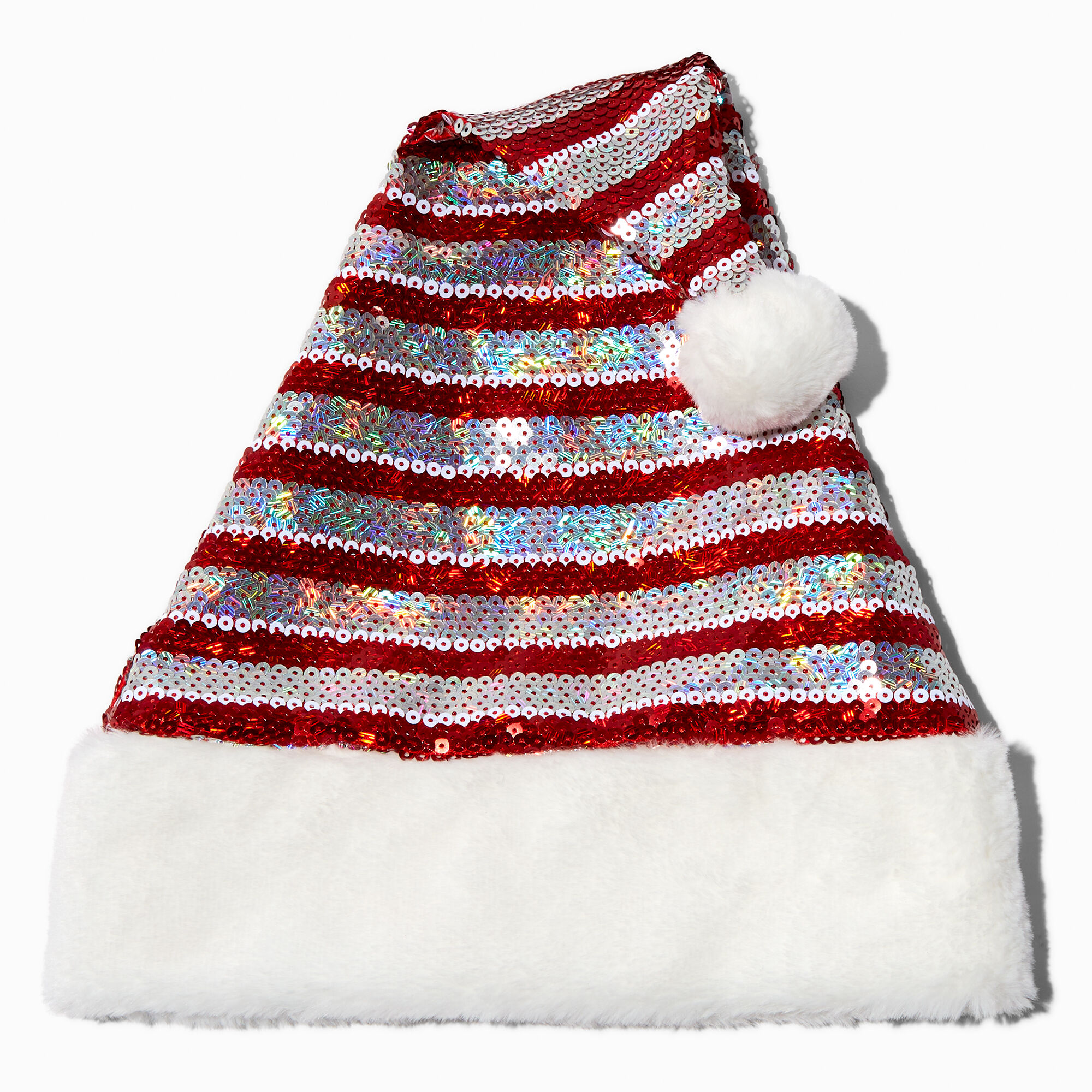 View Claires Sequin Stripe Santa Hat Red information