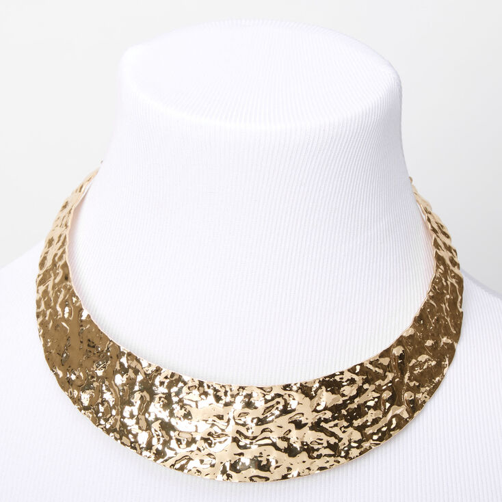 Gold Hammered Collar Statement Necklace,