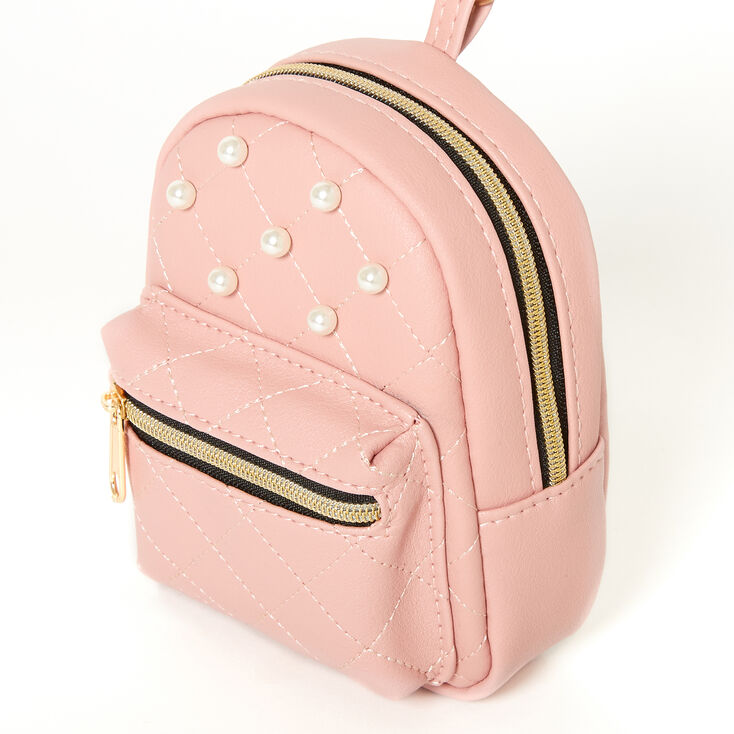 Porte-cl&eacute;s mini sac &agrave; dos perles d&#39;imitation matelass&eacute; - Rose,