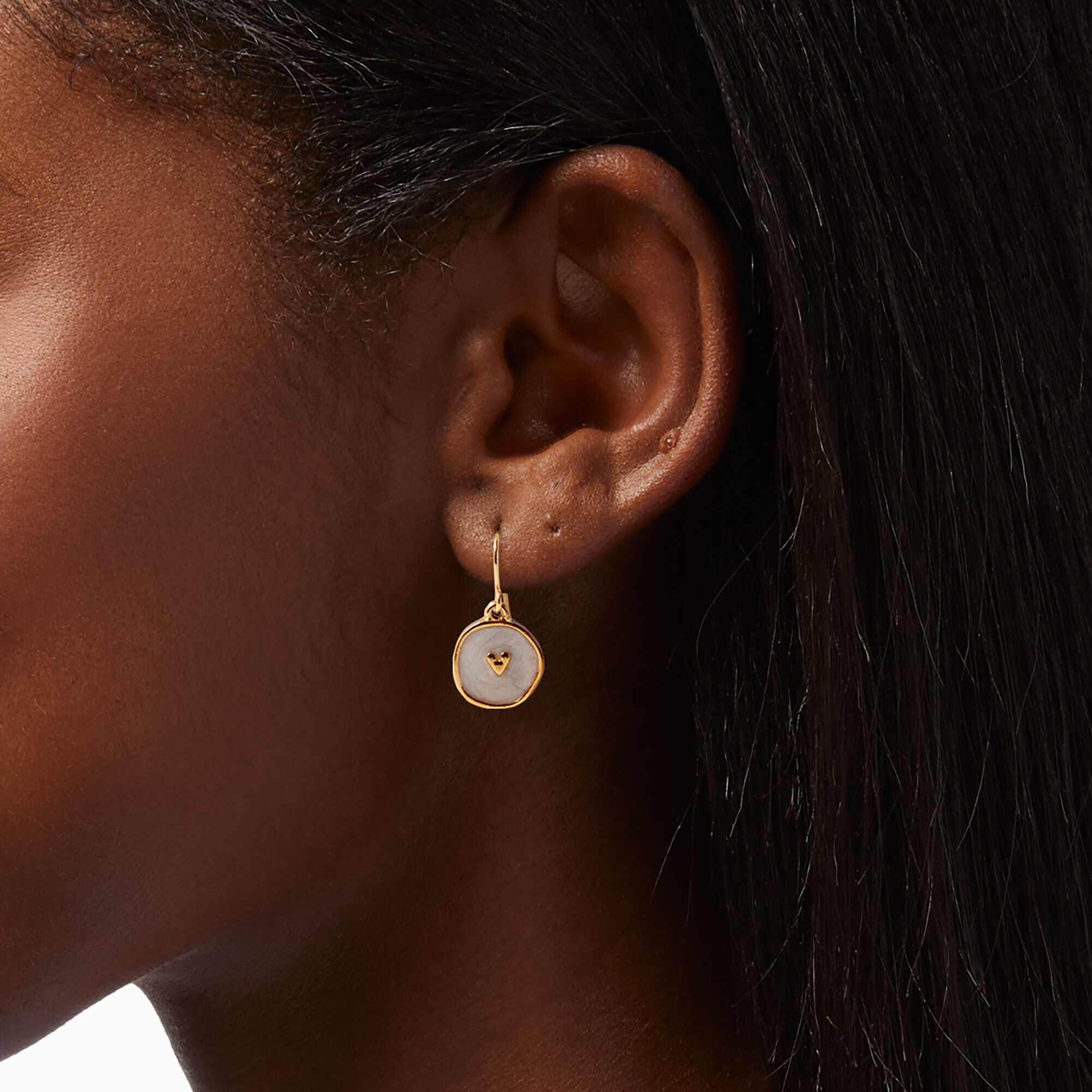 Gold Heart White Enamel 0.5" Drop Earrings,