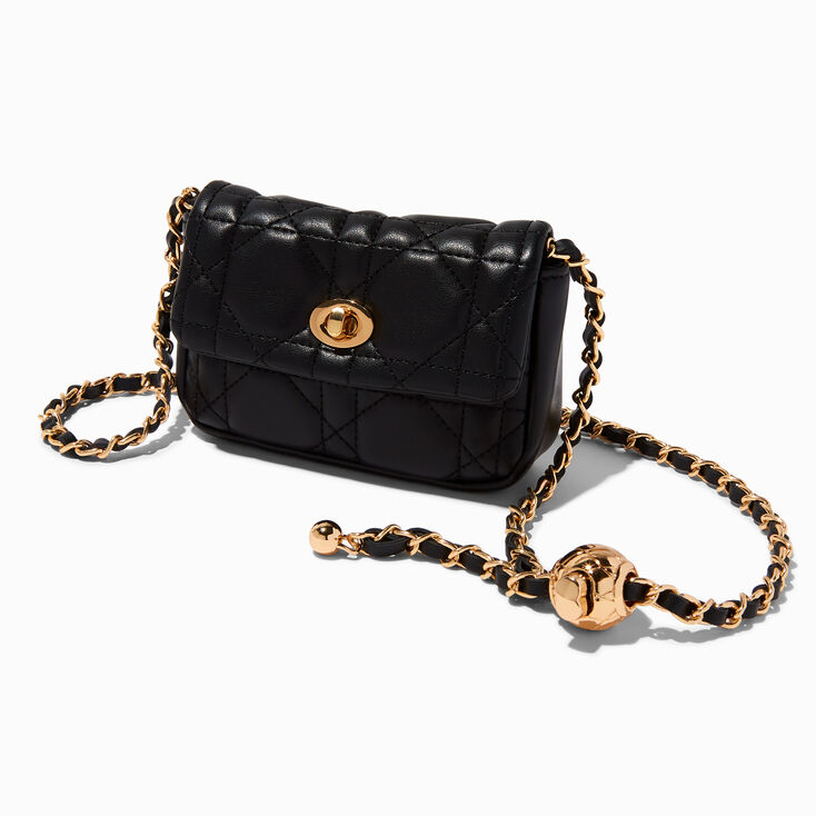 Gold-tone Black Quilted Belt Bag ,