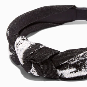 Black Acid-Washed Denim Knotted Headband,