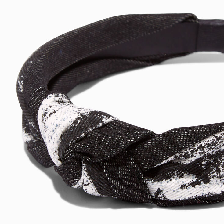 Black Acid-Washed Denim Knotted Headband | Claire\'s US