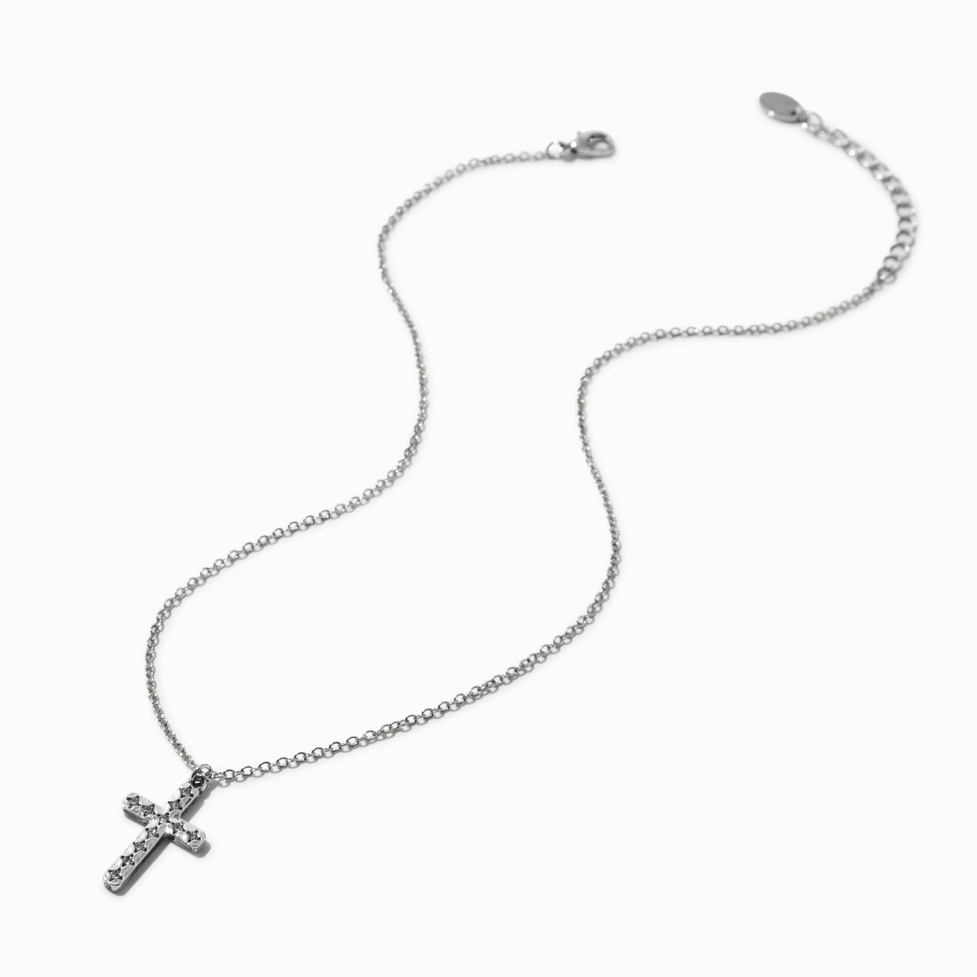 Silver-tone Pavé Cross Pendant Necklace,