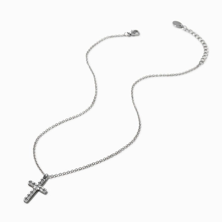 Silver-tone Pav&eacute; Cross Pendant Necklace,