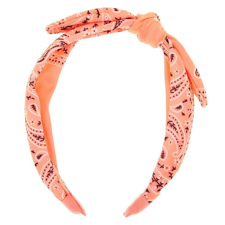Serre-t&ecirc;te bandana motif cachemire corail,