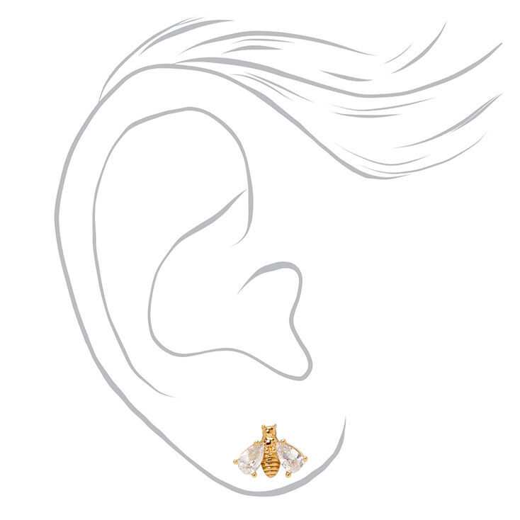 18kt Gold Plated Cubic Zirconia Bee Stud Earrings,