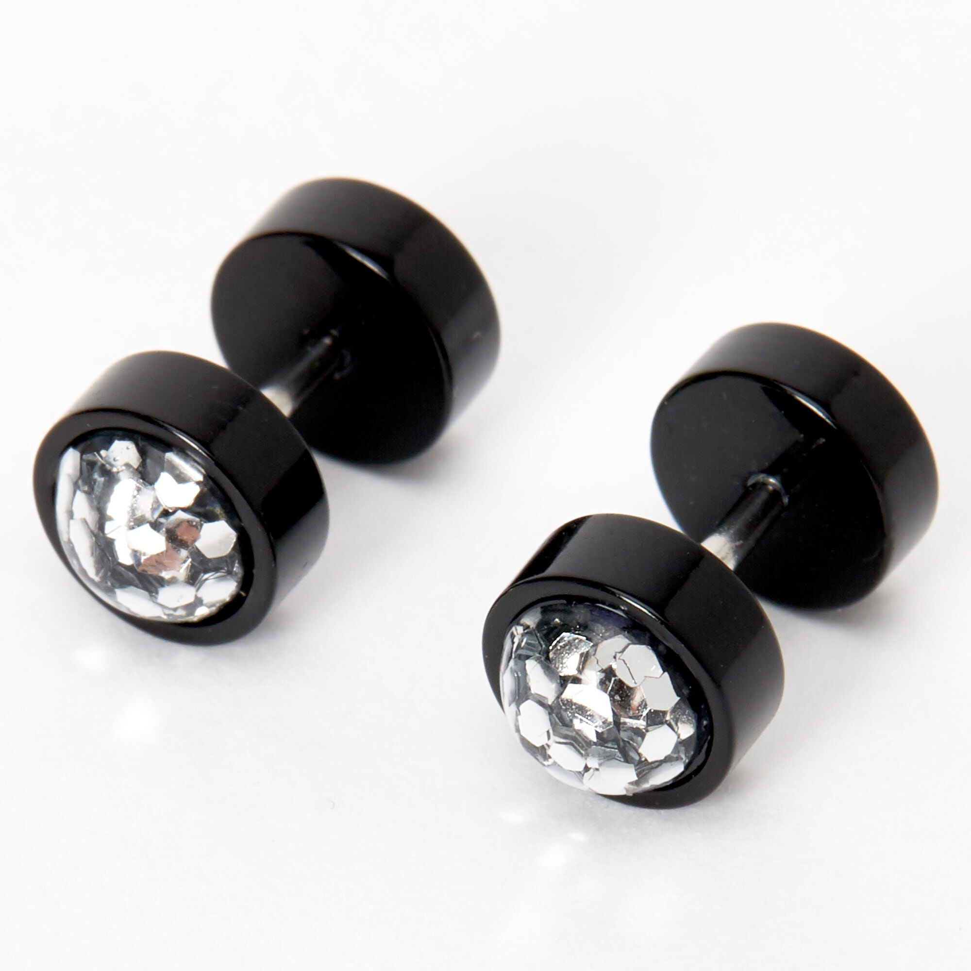 Faux écarteurs d'oreilles pailletés sirène 1,2 mm couleur argentée - Noir,