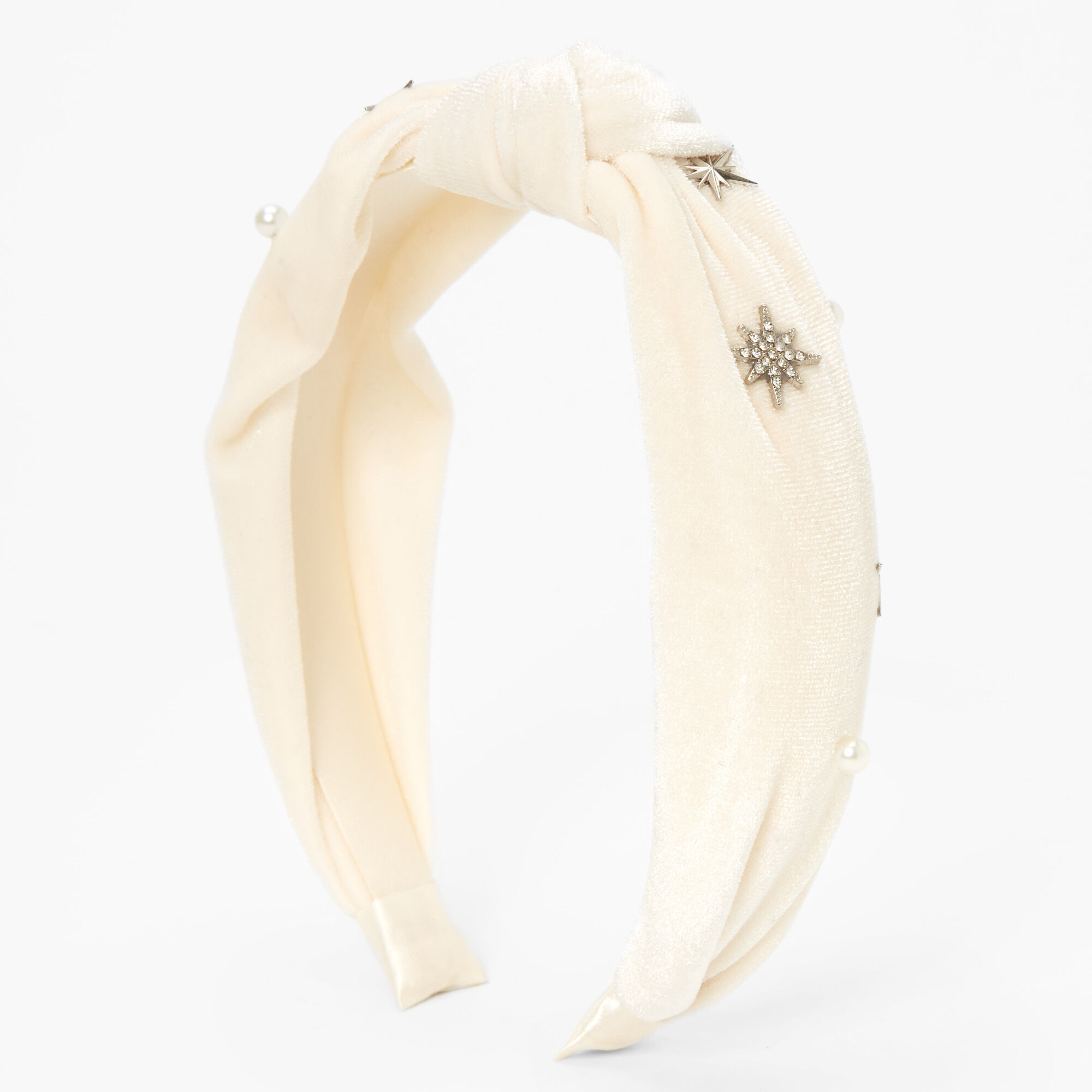 Ivory Satin Celestial Embellished Knotted Headband,