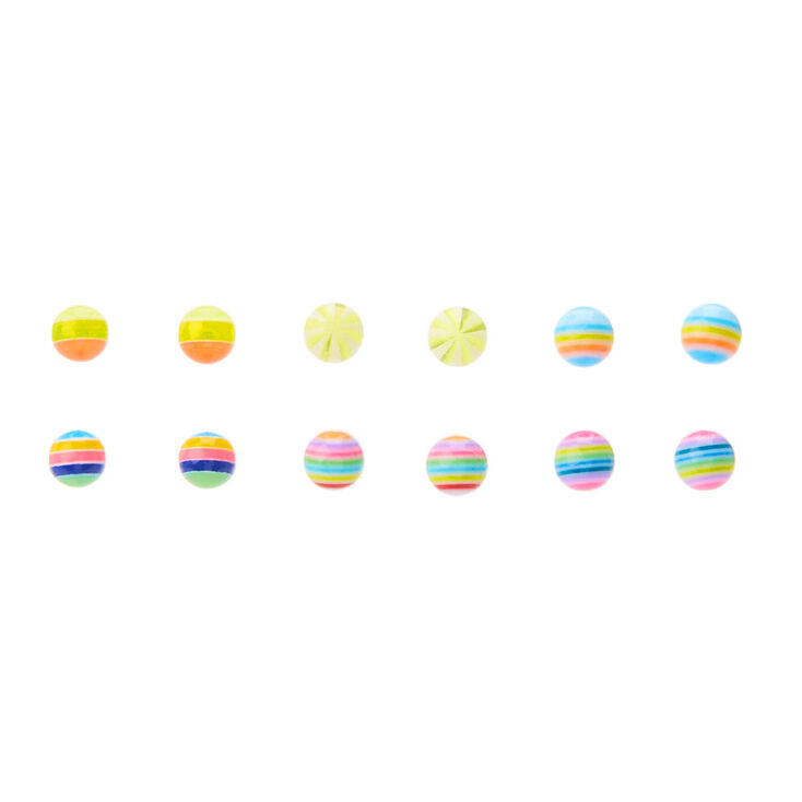 Rainbow Striped Ball Stud Earrings - 6 Pack,