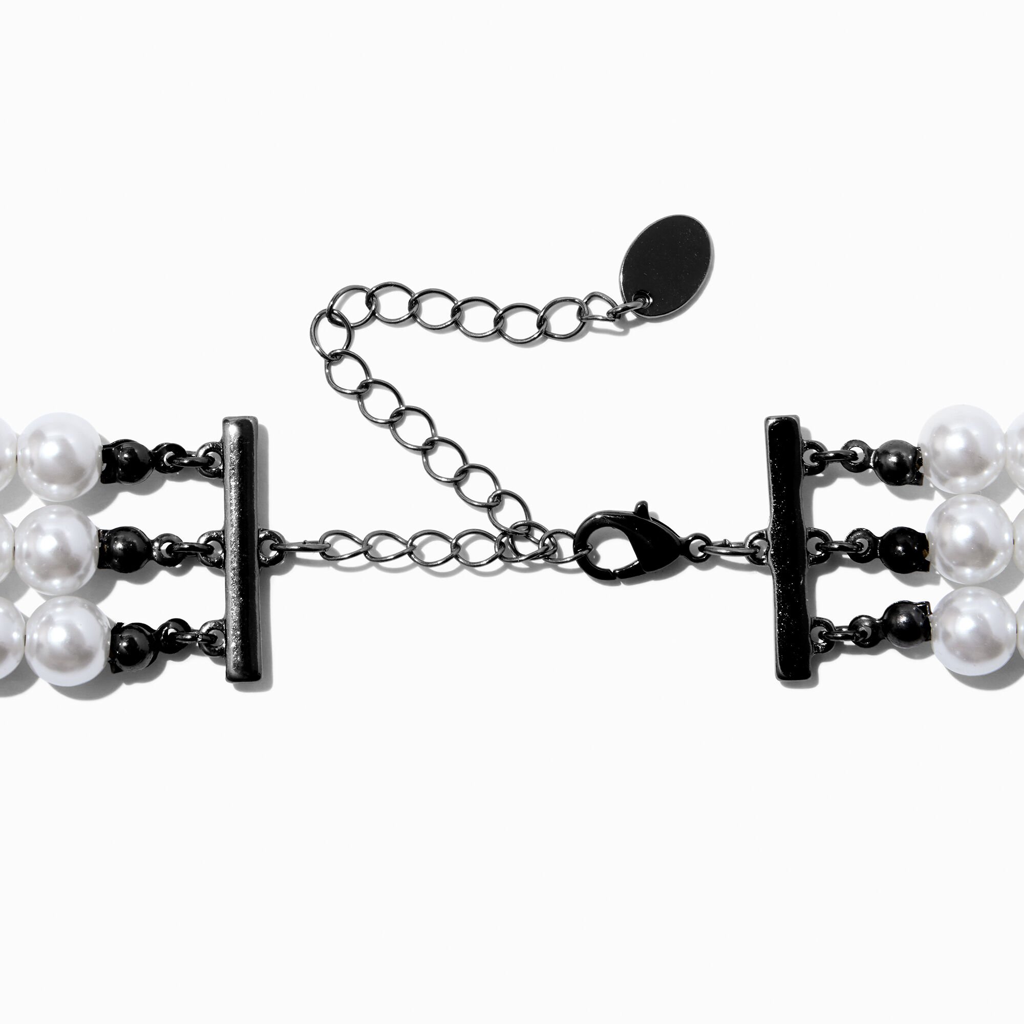 Hematite & Pearl Multi-Strand Choker Necklace,