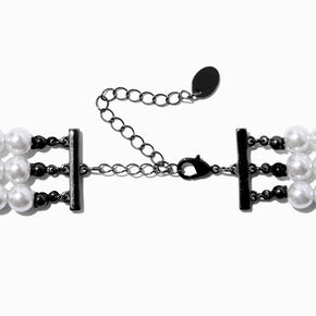 Hematite &amp; Pearl Multi-Strand Choker Necklace,