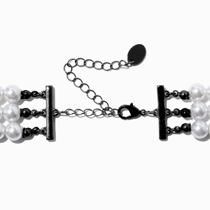 Hematite &amp; Pearl Multi-Strand Choker Necklace,