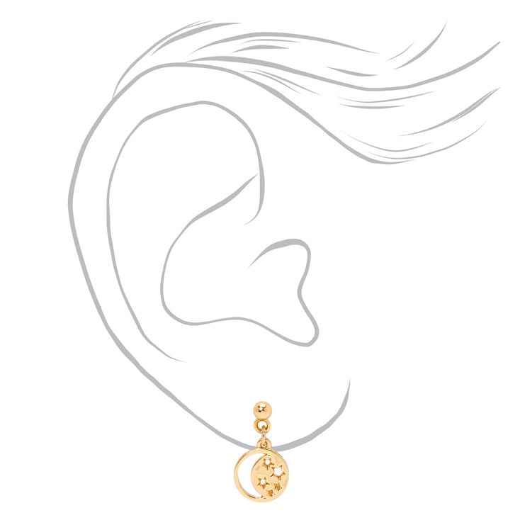 Gold Dangly Evil Eye Star &amp; Yin Yang Stud Earrings - Black, 3 Pack,