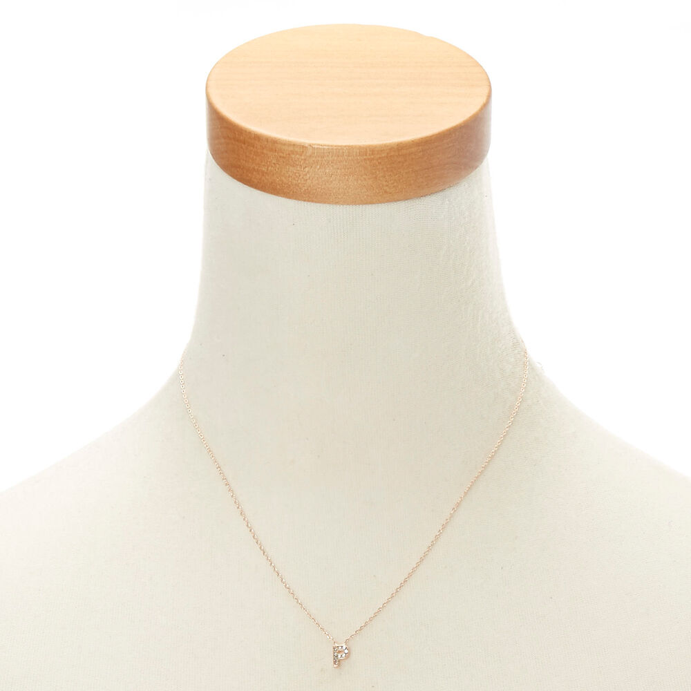 Rose Gold Embellished Initial Pendant Necklace - P,