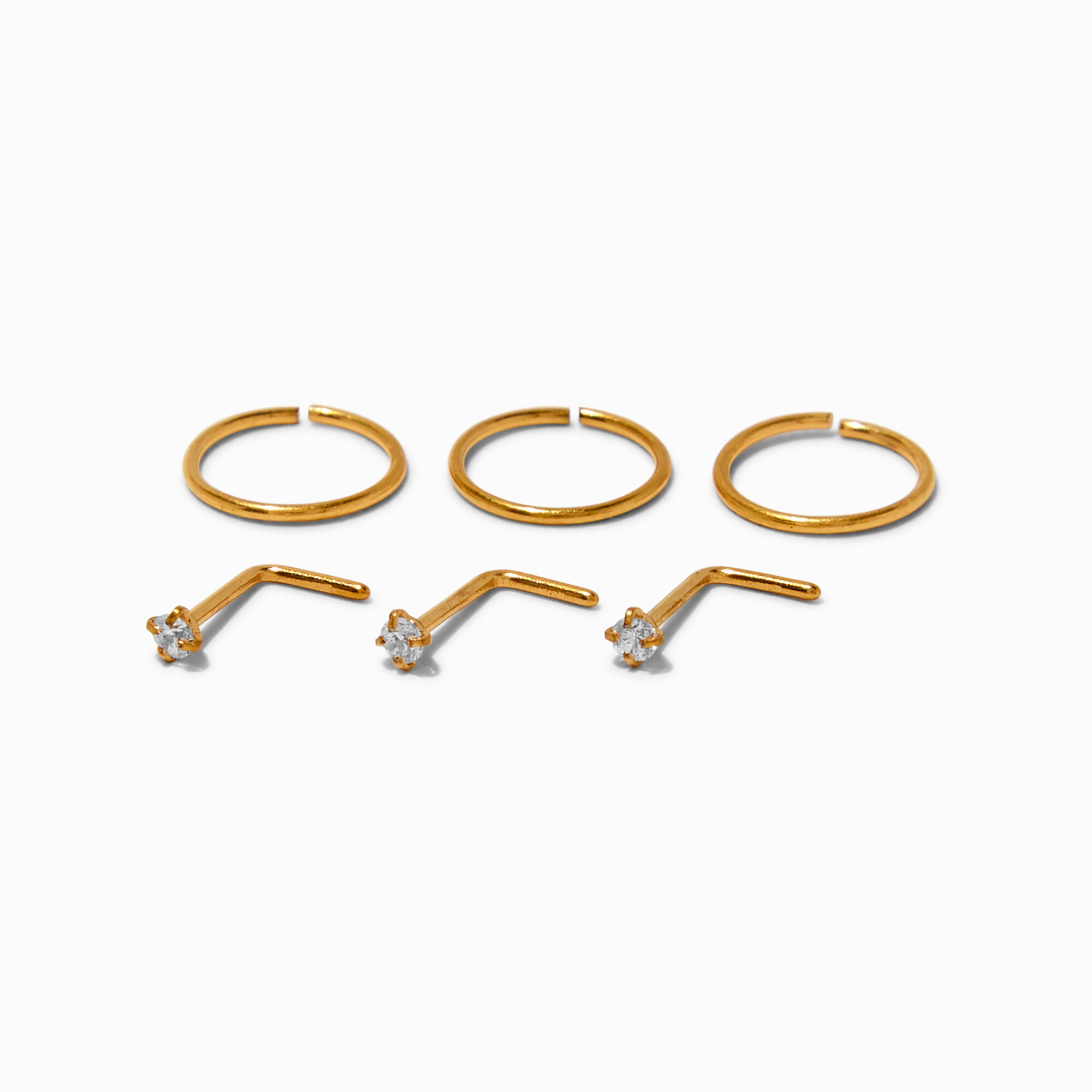 20G Gold-tone Titanium Cubic Zirconia Studs & Hoops - 6 Pack,