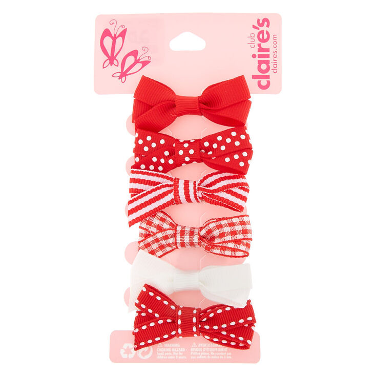 Claire&#39;s Club Hair Bow Clips - Red, 6 Pack,