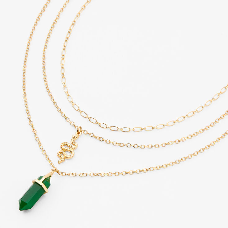 Gold-tone Mystical Gem &amp; Snake Metal Necklace - Green,