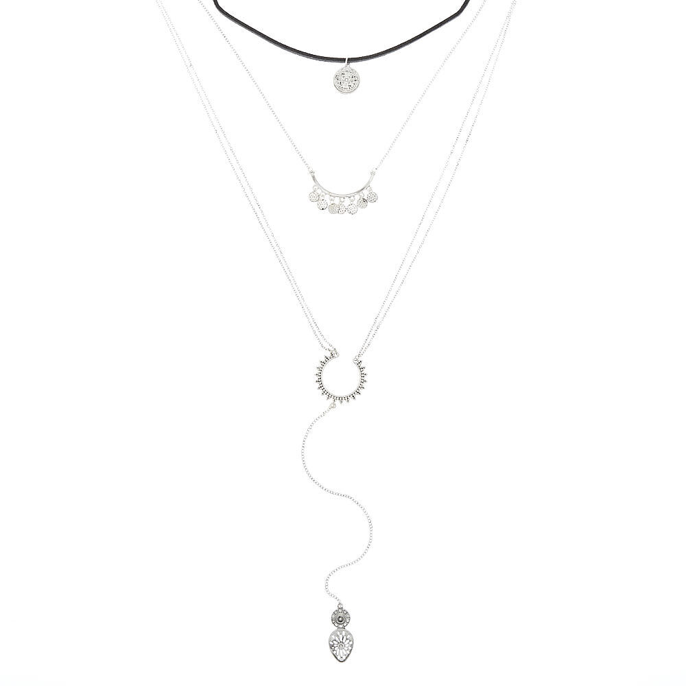 Silver Boho Dreams Multi Strand Choker Necklace,
