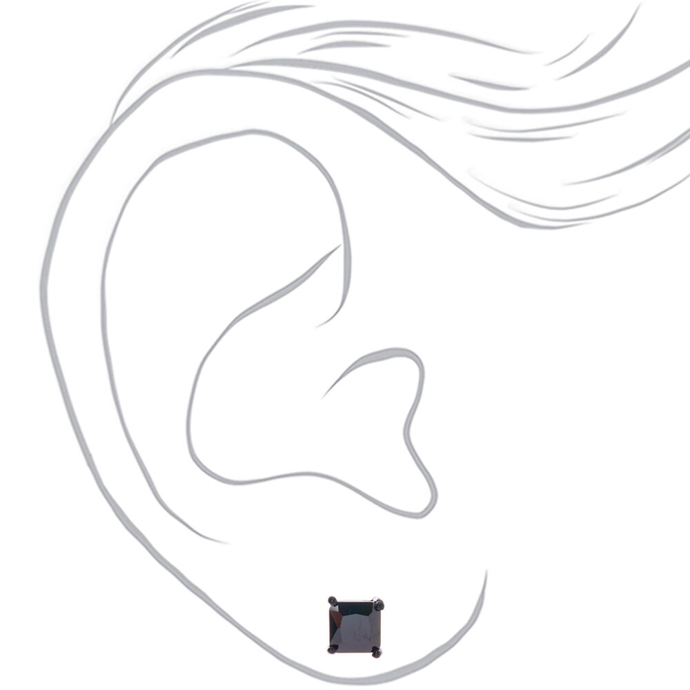 Black Cubic Zirconia 7mm Square Stud Earrings